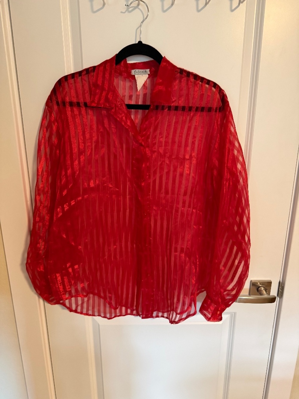 Red sheer womens blouse size medium